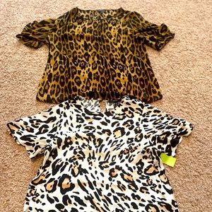 The Limited Size Large Leopard Print Flounce Ruffle Semi-Sheer Short Sleeve